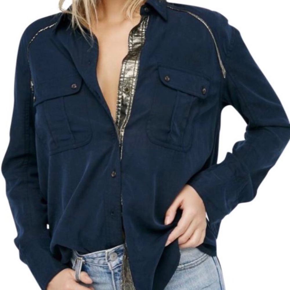 🔹Free People Metallic Button-down Shirt